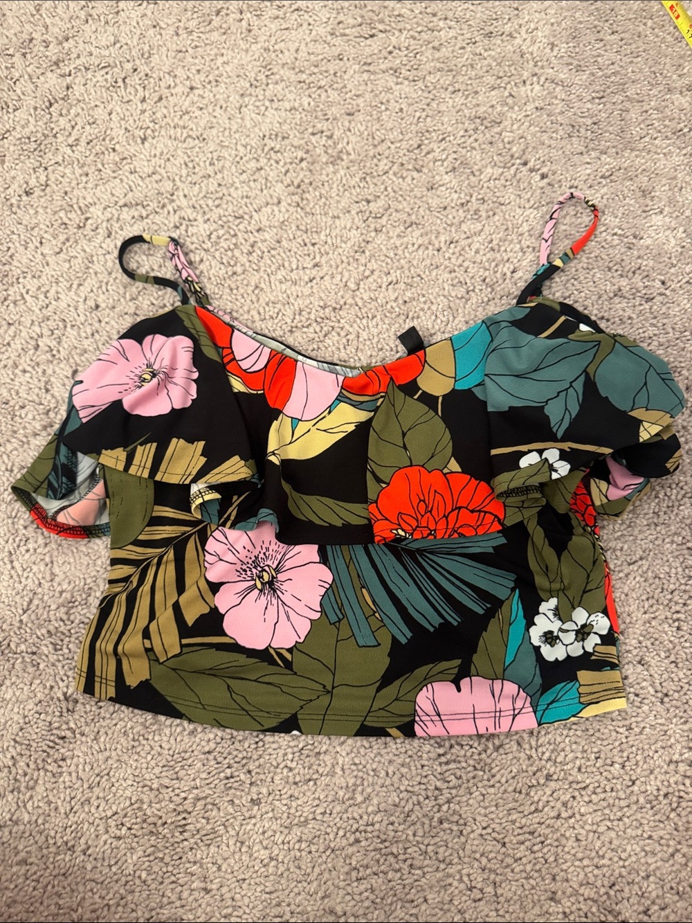 Guess Black Floral Off-Shoulder Camisole with Pink and Red Flowers